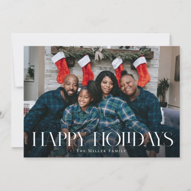 Happy Holidays Modern Type Christmas Photo Card (Front)