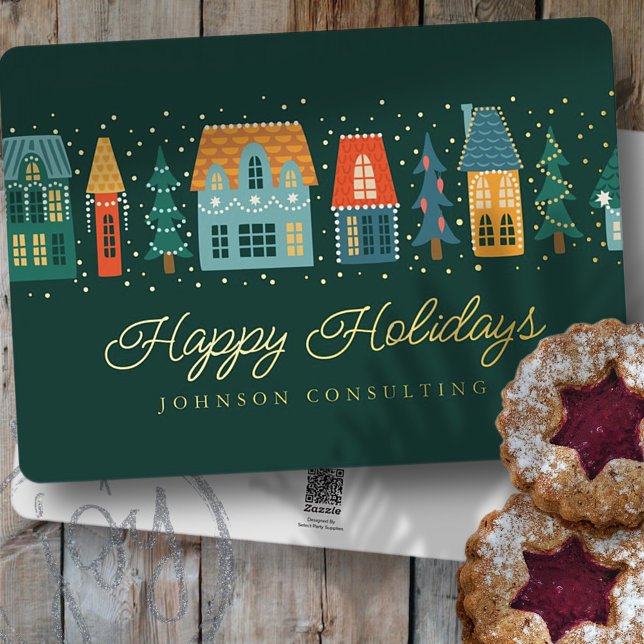 Happy Holidays Modern Winter Snow Village Foil Holiday Card (Creator Uploaded)