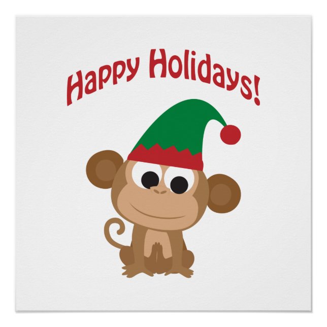 Happy Holidays! Monkey Christmas Elf Poster (Front)