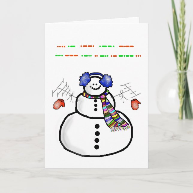 Happy Holidays Morse Code Xmas Card + Snowman (Front)