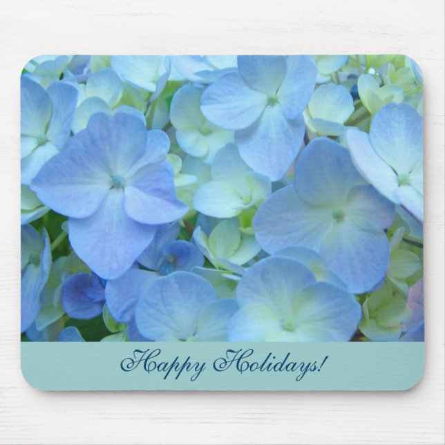 Happy Holidays! mousepads Blue Floral Hydrangeas (Front)