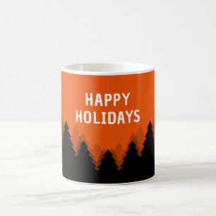 Happy Holidays mug with red forest and black trees