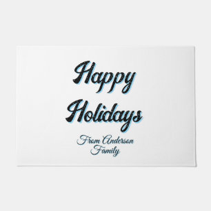 Happy holidays name family gifts stylish retro boh doormat