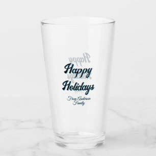 Happy holidays name family gifts stylish retro boh glass
