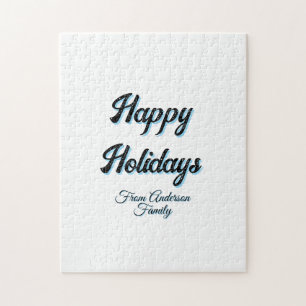 Happy holidays name family gifts stylish retro boh jigsaw puzzle