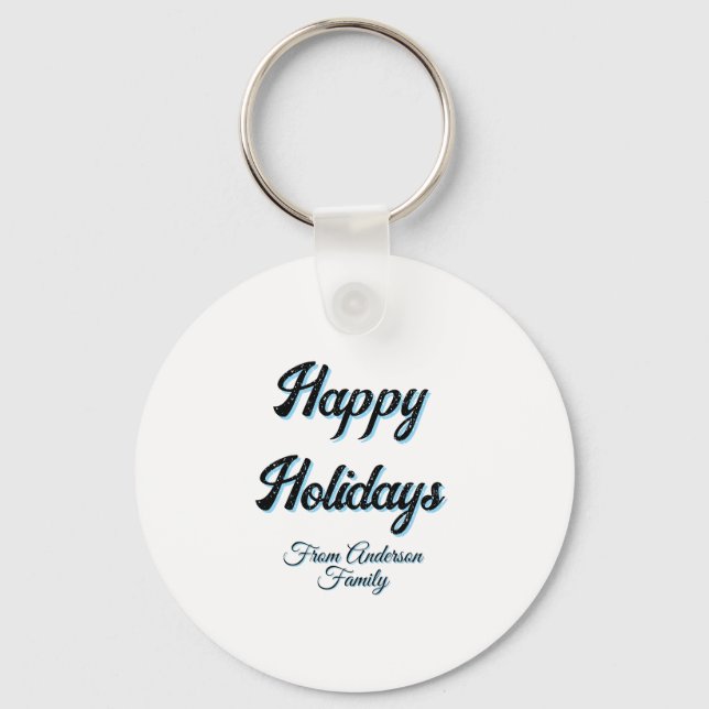 Happy holidays name family gifts stylish retro boh key ring (Front)
