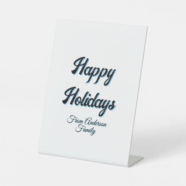 Happy holidays name family gifts stylish retro boh pedestal sign (Front)