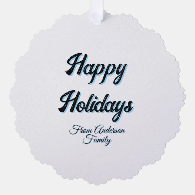 Happy holidays name family gifts stylish retro boh tree decoration card (Front)