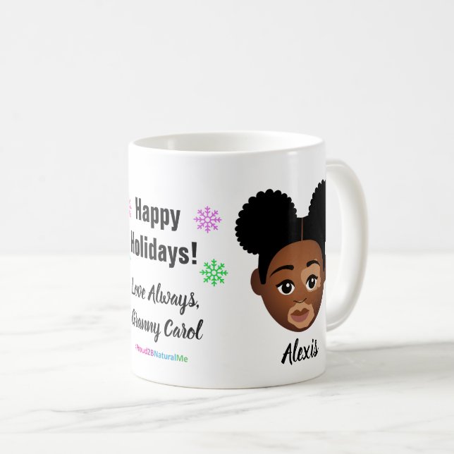 Happy Holidays Natural Hair Coffee Mug (Front Right)