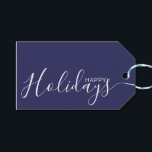 Happy Holidays Navy Blue White Minimalist Gift Tags<br><div class="desc">This minimalist and elegant gift tag features white Happy Holidays text on the front side and on the back side personalise it with your name or family name. The background is in navy blue colour.</div>