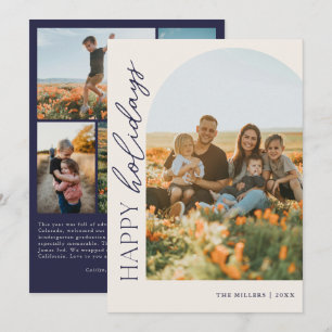 Happy Holidays Navy Script 5 Photo Arch With Text Holiday Card