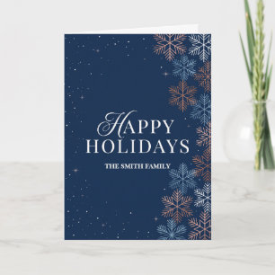 Happy Holidays Navy Snowflake Family Card