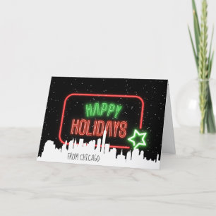 Happy Holidays Neon Sign Snowflakes Card