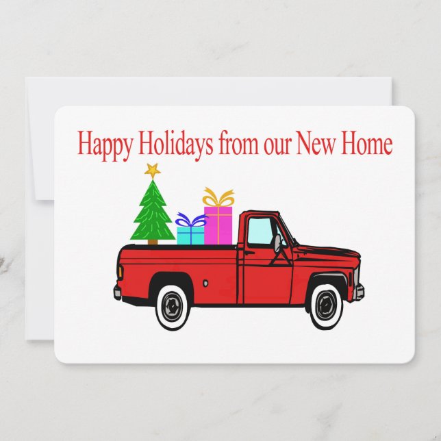 Happy Holidays New Home Car and tree Holiday Card (Front)