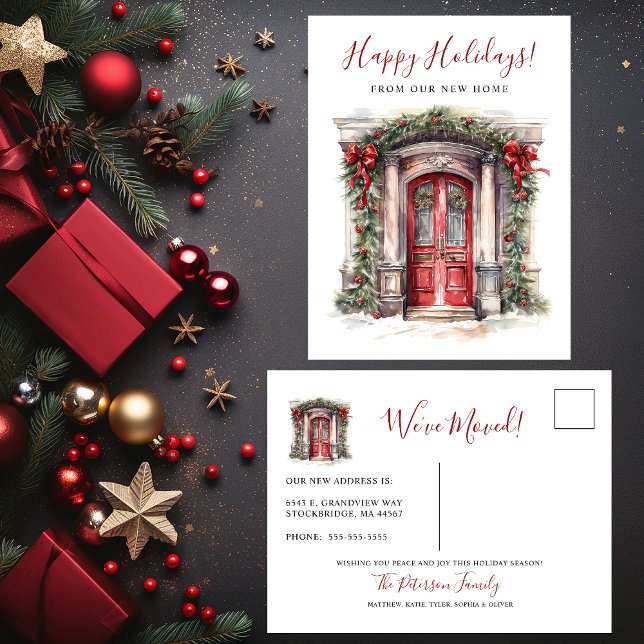 Happy Holidays New Home Front Door Moving Announcement Postcard (Creator Uploaded)