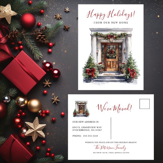 Happy Holidays New Home Front Door Moving Announcement Postcard (Creator Uploaded)