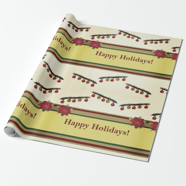 Happy Holidays - New Year, Christmas Wrapping Paper (Unrolled)