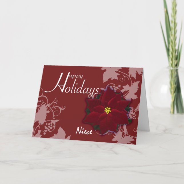 Happy Holidays Niece Christmas Poinsettia card (Front)