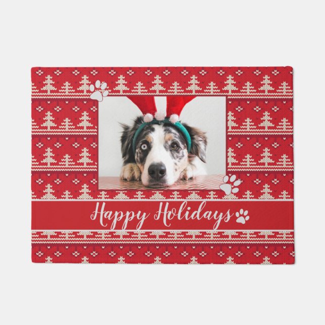 Happy Holidays Nordic Pattern Photo Doormat (Front)