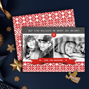 Happy Holidays. Nordic Snowflake Pattern Photo  Holiday Card