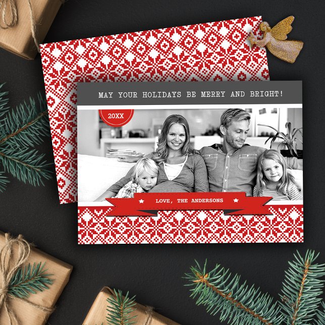 Happy Holidays. Nordic Snowflake Pattern Photo Holiday Card (Creator Uploaded)