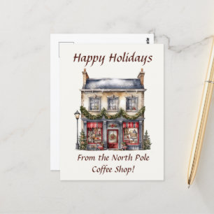 Happy Holidays North Pole Coffee Shop Postcard
