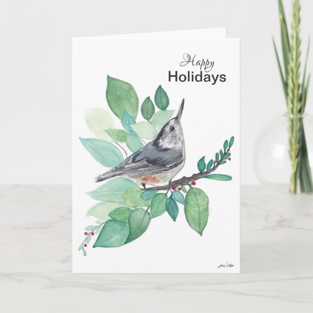 Happy Holidays Nuthatch Bird Card (Front)
