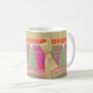 "Happy Holidays" Old Gold Bows, Trees Monogram Coffee Mug