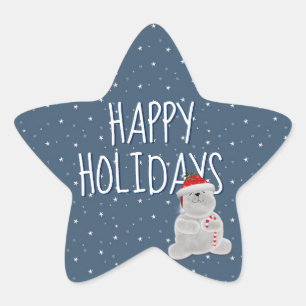 Happy Holidays On Stars and Polar Bear Star Sticker