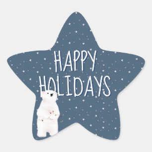 Happy Holidays On Stars and Polar Bear Star Sticker