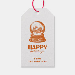 Happy Holidays | Orange & Grey Customisable Family Gift Tags