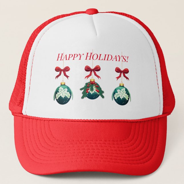 Happy Holidays Ornament Trio Trucker Hat (Front)