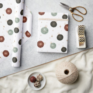 Happy Holidays Ornaments Neutral Festive Gift Wrapping Paper