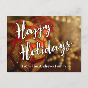 Happy Holidays Ornaments Photo & Typography Holiday Postcard