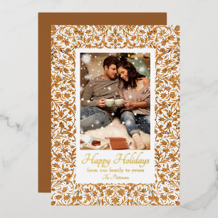 Happy Holidays Ornate Floral Photo Christmas Foil Holiday Card