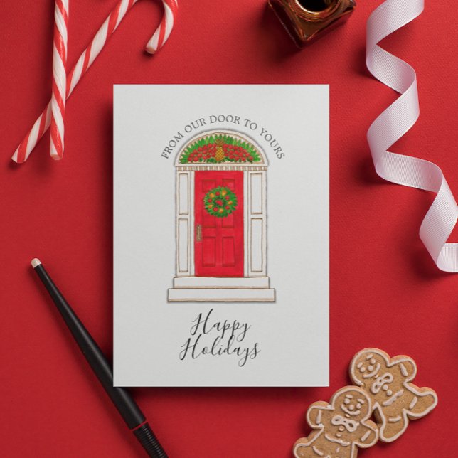 Happy Holidays Our Door Red Door Pineapple Wreath Holiday Card (Creator Uploaded)