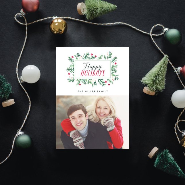 Happy Holidays Painted Botanicals Holiday Card (Creator Uploaded)