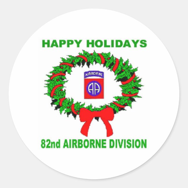 happy holidays, paratrooper,82nd classic round sticker (Front)