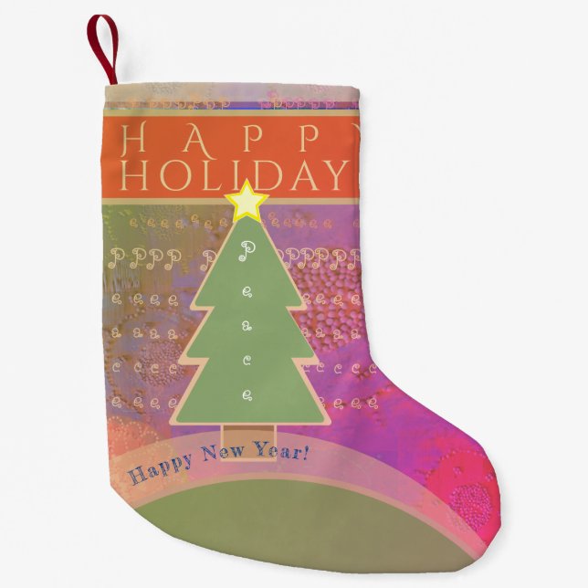 " Happy Holidays" Peace and Happy New Year Small Christmas Stocking (Front)