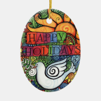 Happy Holidays Peace Dove Sun Design Ceramic Tree Decoration