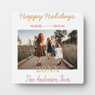 HAPPY HOLIDAYS PEACH 20XX FAMILY NAME PHOTO PASTEL PLAQUE