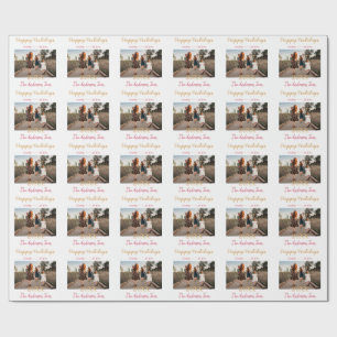 HAPPY HOLIDAYS PEACH 20XX FAMILY NAME PHOTO PASTEL WRAPPING PAPER