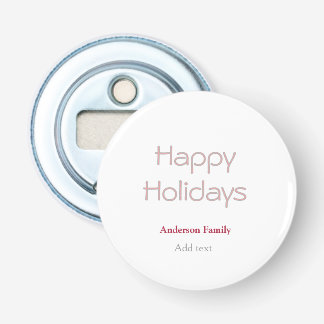 happy holidays peach grey family name date pastel bottle opener
