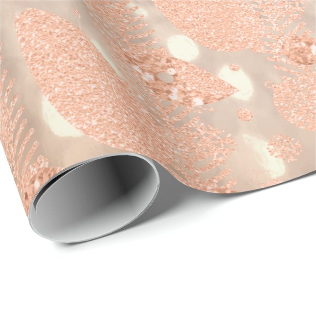 Happy Holidays Peach Rose Gold Glitter Christmas Wrapping Paper (Roll Corner)