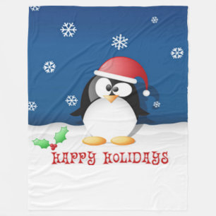 Happy Holidays Penguin Fleece Blanket