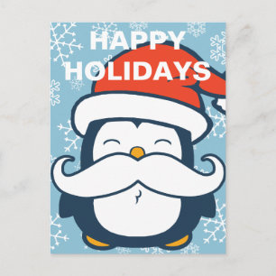 Happy Holidays Penguin Moustache Trend Holiday Postcard