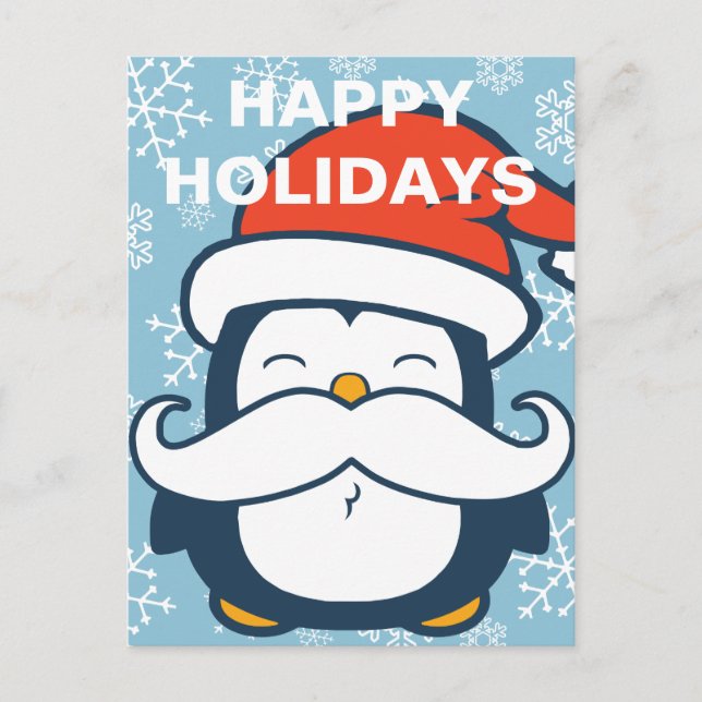 Happy Holidays Penguin Moustache Trend Holiday Postcard (Front)