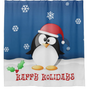 Happy Holidays Penguin Shower Curtain