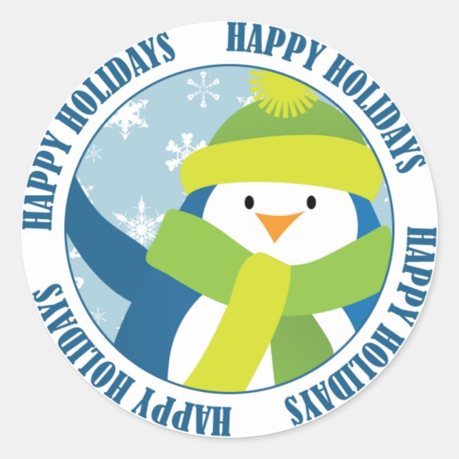 Happy Holidays Penguin Sticker (Front)