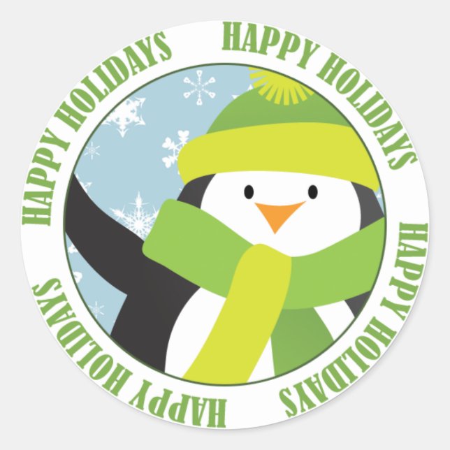 Happy Holidays Penguin Sticker (Front)